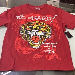 Ed Hardy Maroon Tiger Graphic Tee